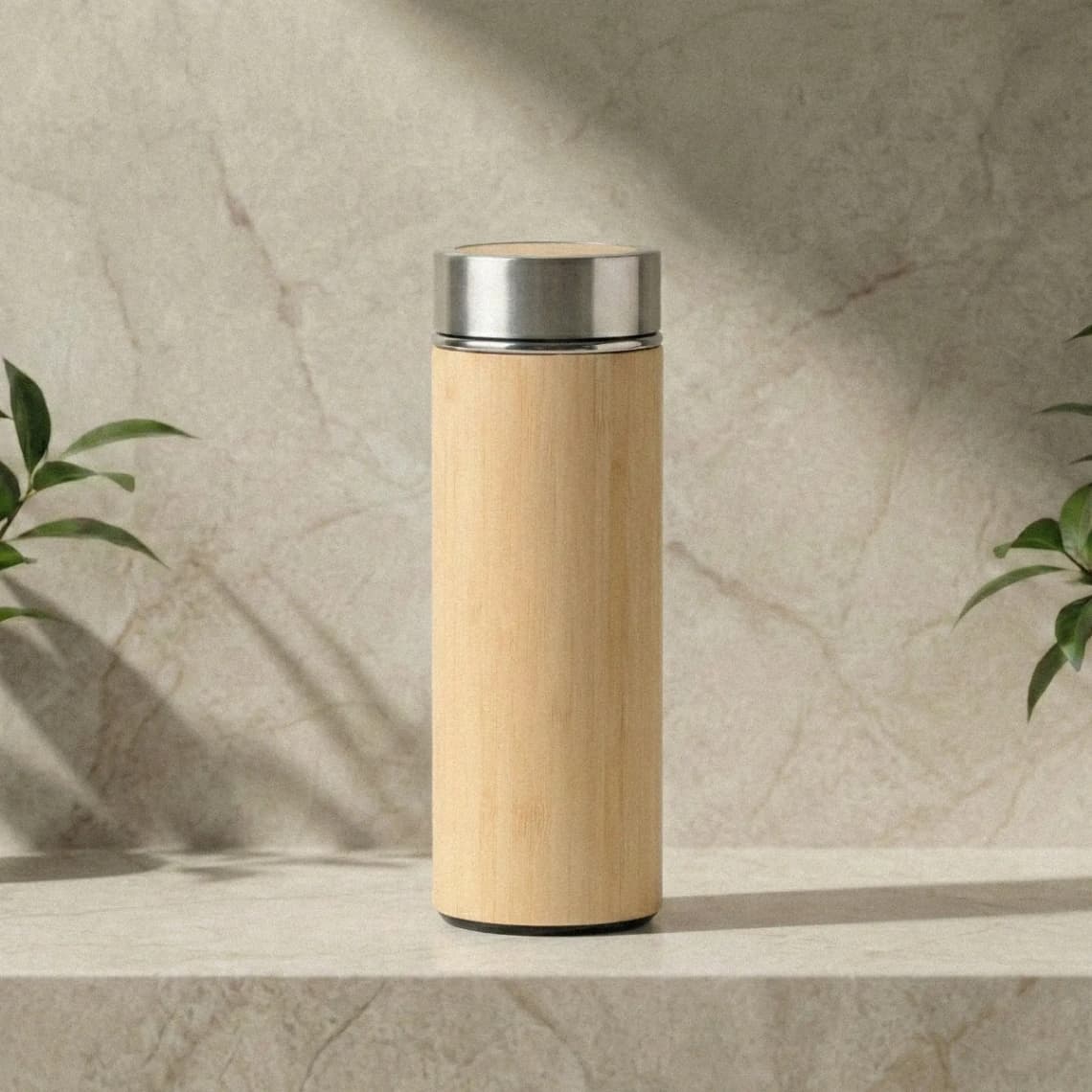 Eco-Friendly Bamboo Water Bottle 500ml | Stainless Steel Insulated Thermos with Tea Strainer