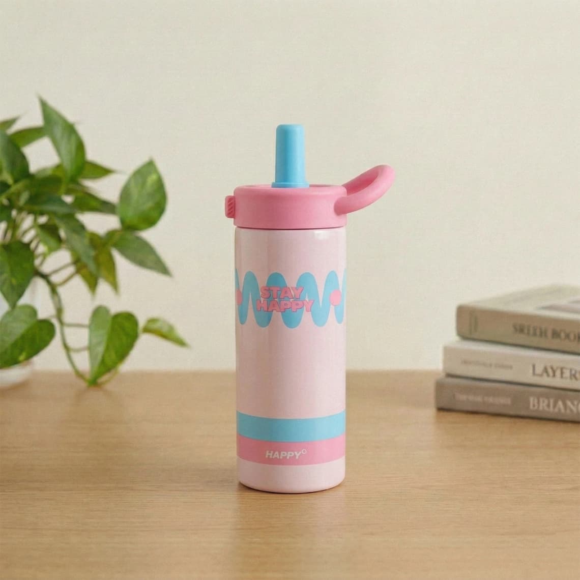 Stay Happy Insulated Stainless Steel Water Bottle 650ml | Leakproof Hot & Cold Flask with Straw