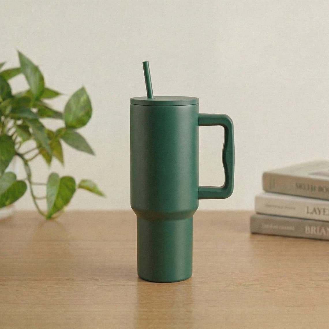 1.2L Stainless Steel Insulated Tumbler | Leakproof Hot & Cold Travel Mug with Handle & Straw